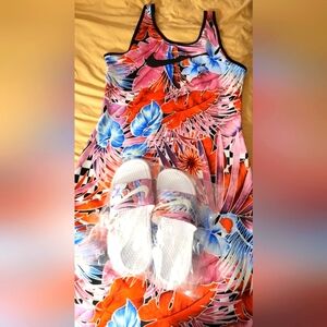 NWT Nike Womens Hyper Femme Floral Dress size L and matching Slides Size 8